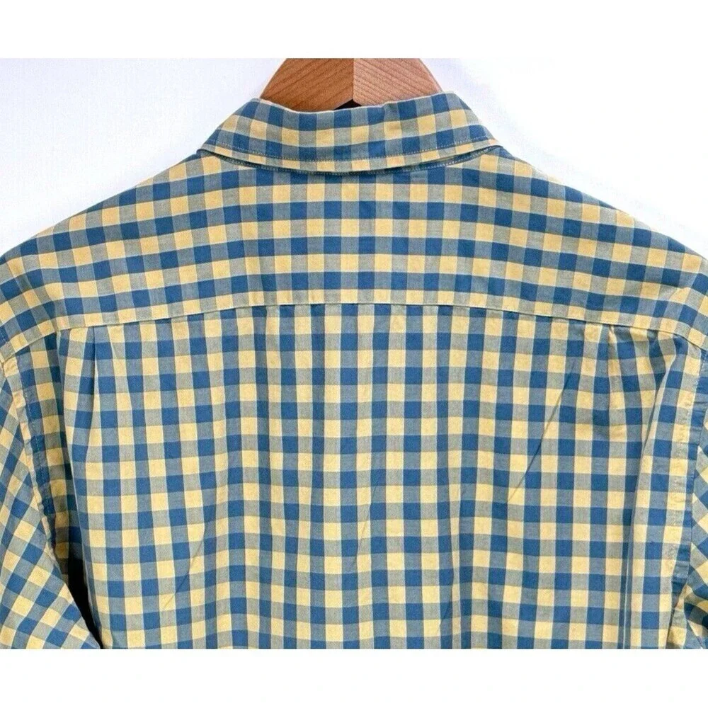 J. Crew Button Down Shirt Mens L Slim Fit Yellow Blue Check Plaid Long Sleeve